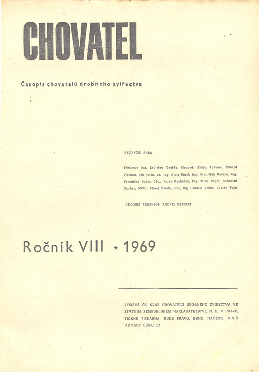 Chovatel : odborně zájmový měsíčník Českého svazu chovatelů