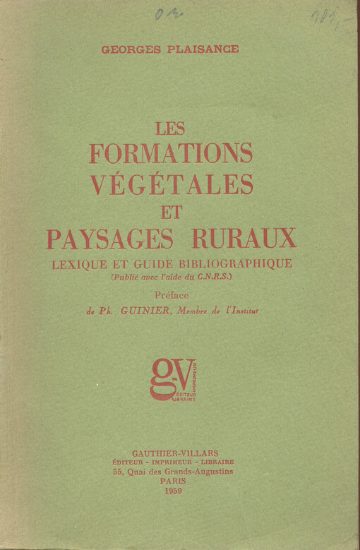 Les formations végétales et paysages ruraux : lexique et guide bibliographique