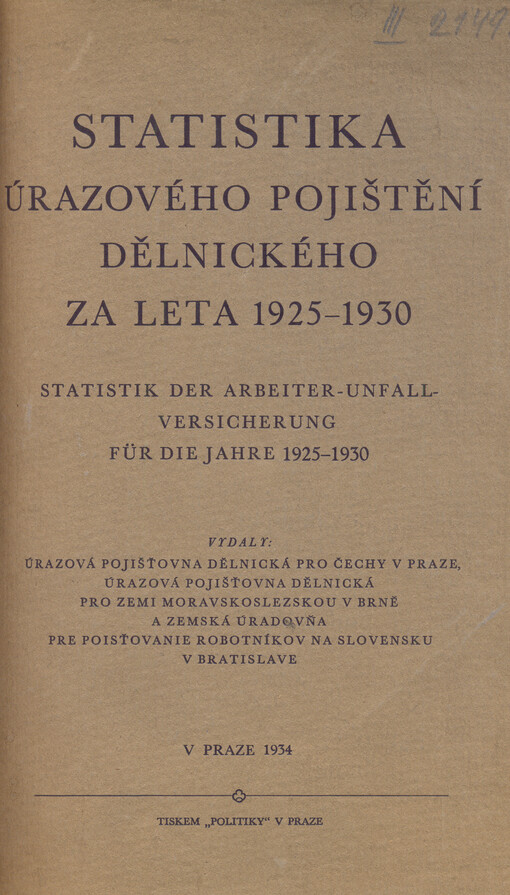Statistika úrazového pojištění dělnického za leta 1925-1930