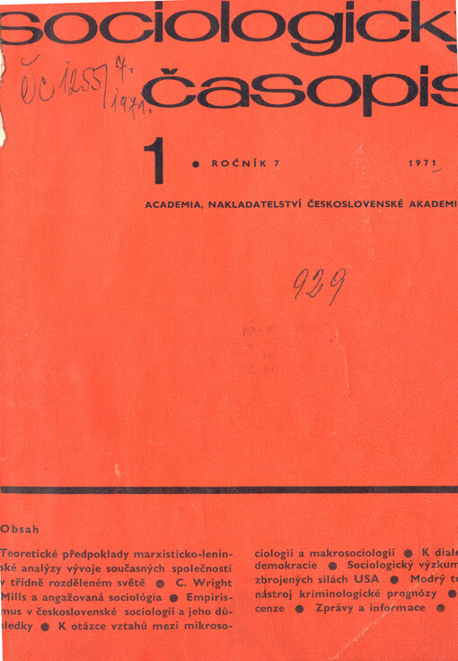 Sociologický časopis = Czech sociological review = Revue de sociologie = Sociological review = Sociologičeskij žurnal = Sociologische Zeitschrift