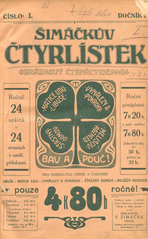 Šimáčkův čtyřlístek : obrázkový čtrnáctidenník