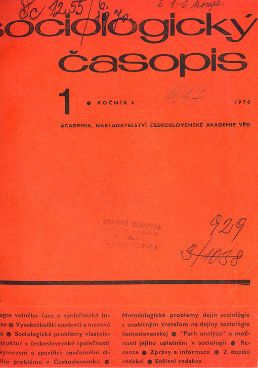Sociologický časopis = Czech sociological review = Revue de sociologie = Sociological review = Sociologičeskij žurnal = Sociologische Zeitschrift