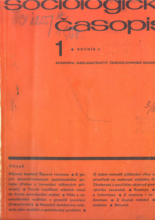 Sociologický časopis = Czech sociological review = Revue de sociologie = Sociological review = Sociologičeskij žurnal = Sociologische Zeitschrift