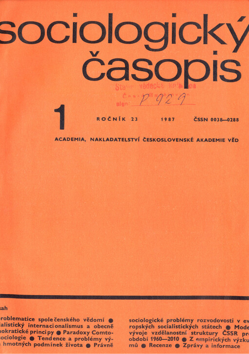 Sociologický časopis = Czech sociological review = Revue de sociologie = Sociological review = Sociologičeskij žurnal = Sociologische Zeitschrift