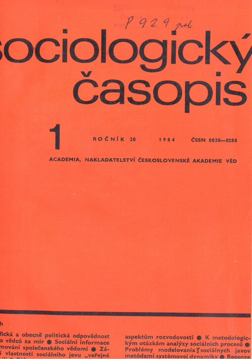 Sociologický časopis = Czech sociological review = Revue de sociologie = Sociological review = Sociologičeskij žurnal = Sociologische Zeitschrift