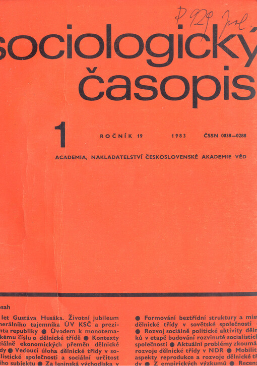 Sociologický časopis = Czech sociological review = Revue de sociologie = Sociological review = Sociologičeskij žurnal = Sociologische Zeitschrift