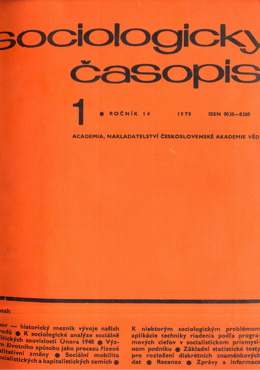 Sociologický časopis = Czech sociological review = Revue de sociologie = Sociological review = Sociologičeskij žurnal = Sociologische Zeitschrift