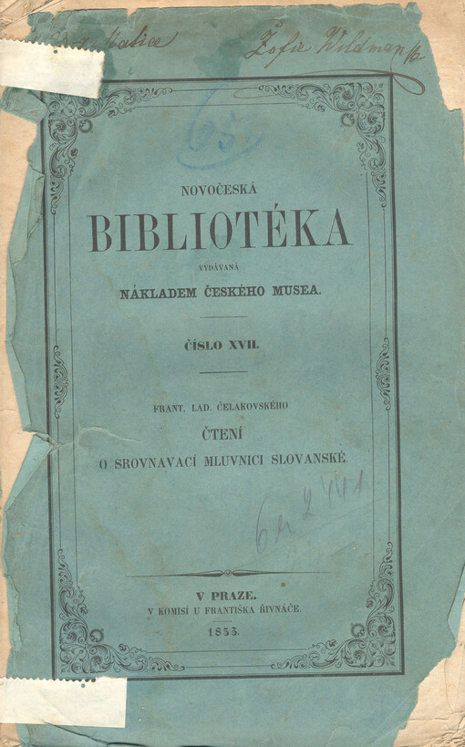 Františka Ladisl. Čelakovského Čtení o srovnavací mluvnici slovanské na universitě pražské