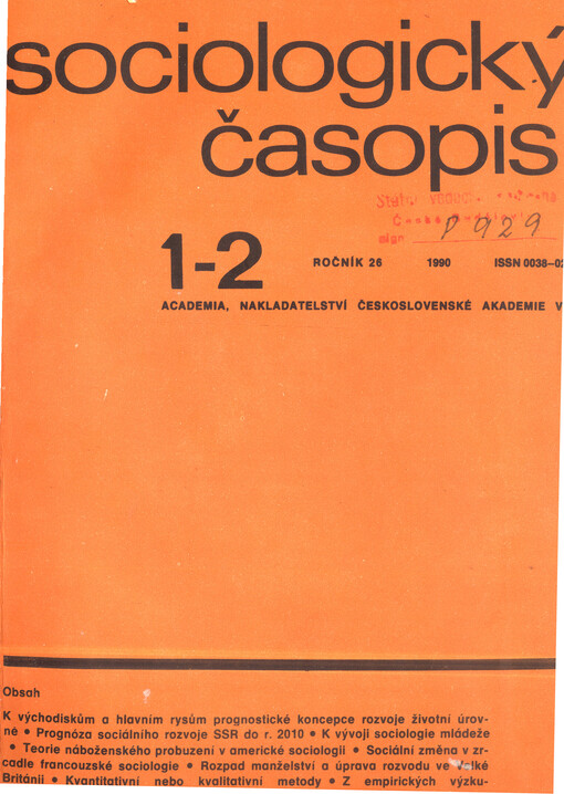 Sociologický časopis = Czech sociological review = Revue de sociologie = Sociological review = Sociologičeskij žurnal = Sociologische Zeitschrift