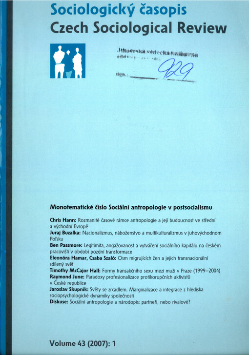 Sociologický časopis = Czech sociological review = Revue de sociologie = Sociological review = Sociologičeskij žurnal = Sociologische Zeitschrift