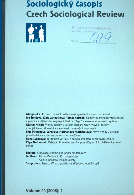 Sociologický časopis = Czech sociological review = Revue de sociologie = Sociological review = Sociologičeskij žurnal = Sociologische Zeitschrift