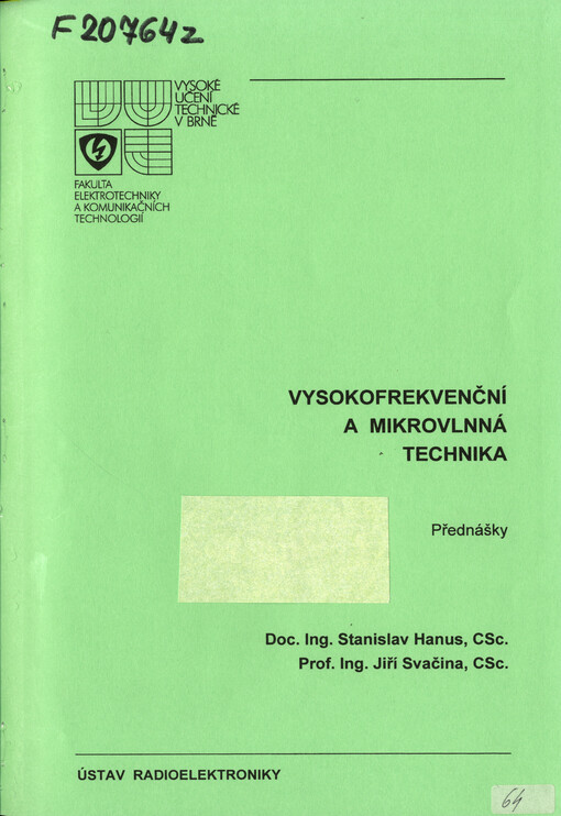 Vysokofrekvenční a mikrovlnná technika: přednášky