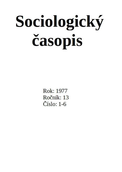 Sociologický časopis = Czech sociological review = Revue de sociologie = Sociological review = Sociologičeskij žurnal = Sociologische Zeitschrift