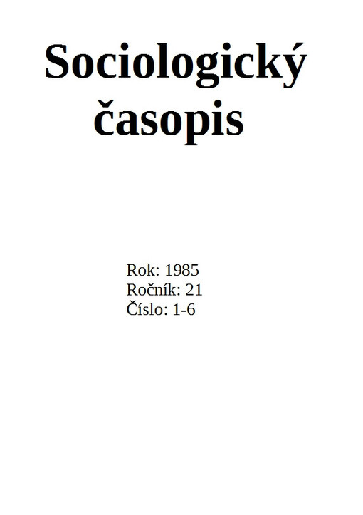 Sociologický časopis = Czech sociological review = Revue de sociologie = Sociological review = Sociologičeskij žurnal = Sociologische Zeitschrift