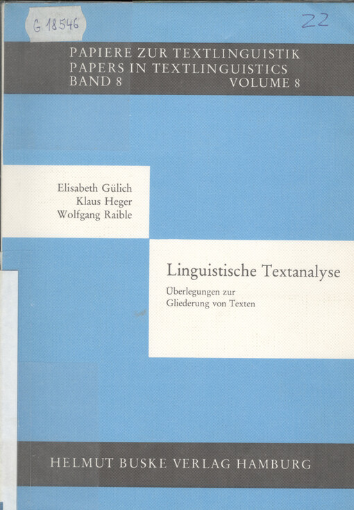 Linguistische Textanalyse : Überlegungen zur Gliederung von Texten