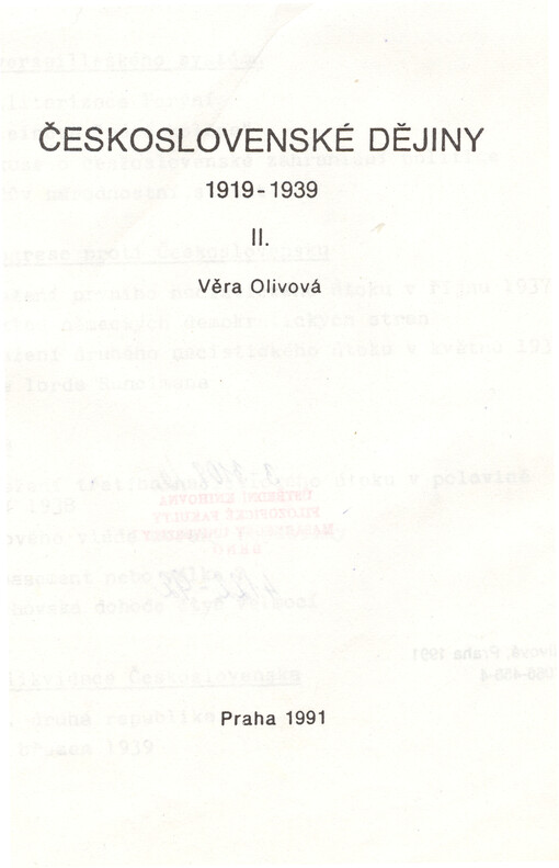 Československé dějiny 1919-1939: skripta pro posl. filoz. fakulty Univ. Karlovy