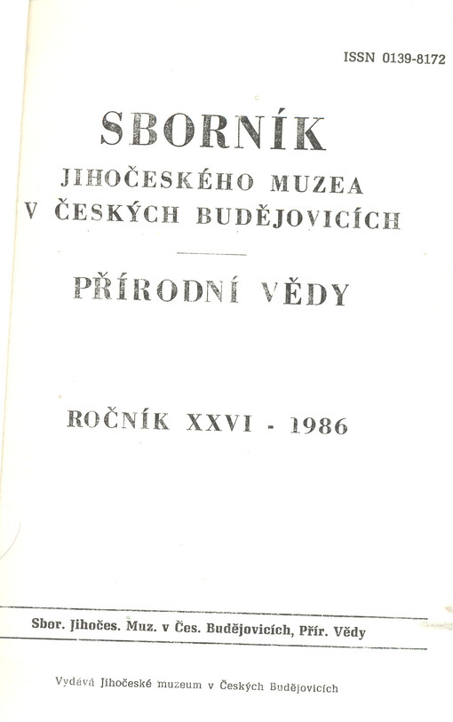 Sborník Jihočeského muzea v Českých Budějovicích. Přírodní vědy