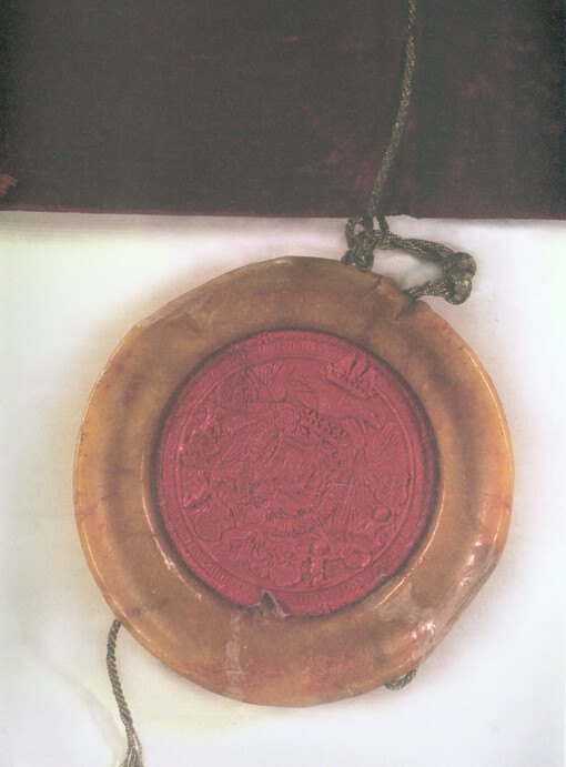 Universitas Ferdinandea: reprodukce listiny císaře Matyáše z 27. srpna 1616 uložené v Národním archivu ve fondu Jesuitika, sign.: JS, inv. č. 3