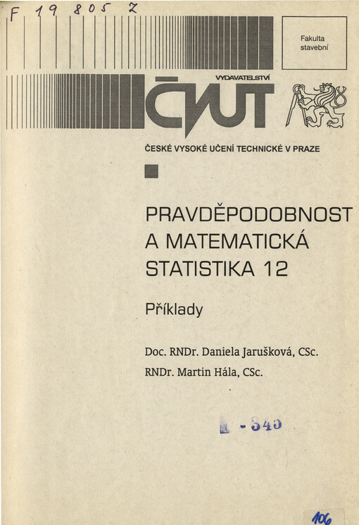 
  Pravděpodobnost a matematická statistika 12
  : Příklady