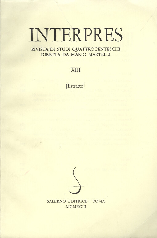 Interpres rivista di studi quattrocenteschi diretta da Mario Martelli XIII, estratto
