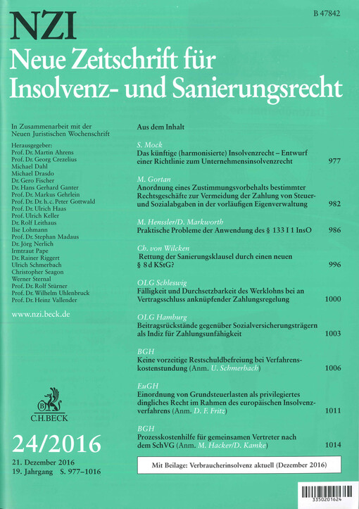 NZI : neue Zeitschrift für das Recht der Insolvenz und Sanierung.