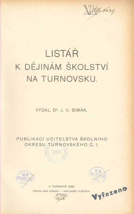 Listář k dějinám školství na Turnovsku