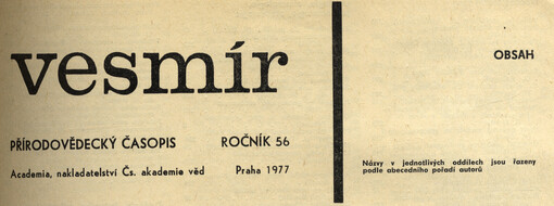 Vesmír : časopis pro šíření vědy přírodní, zeměpisné a národopisné