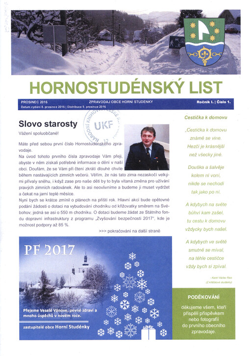Hornostudénský list : zpravodaj obce Horní Studénky