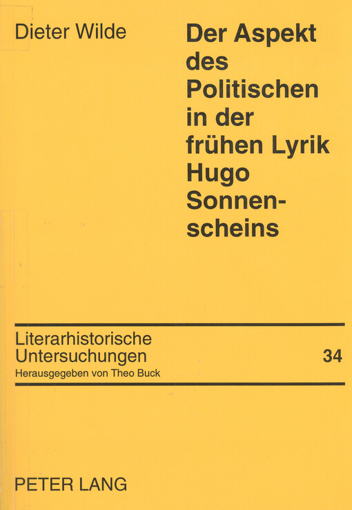 Der Aspekt des Politischen in der frühen Lyrik Hugo Sonnenscheins