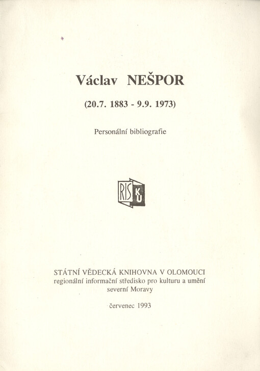 Václav Nešpor: (20.7.1883-9.9.1973) : personální bibliografie