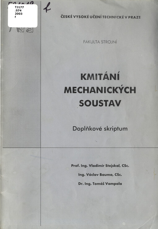 Kmitání mechanických soustav: doplňkové skriptum