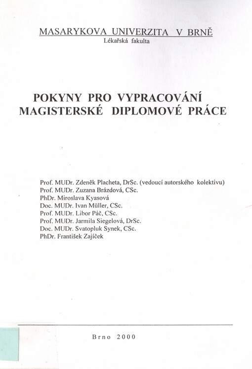 Pokyny pro vypracování magisterské diplomové práce, 1. vyd.