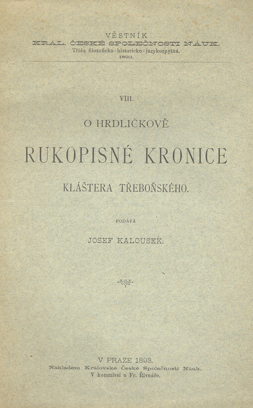 O Hrdličkově rukopisné kronice kláštera Třeboňského