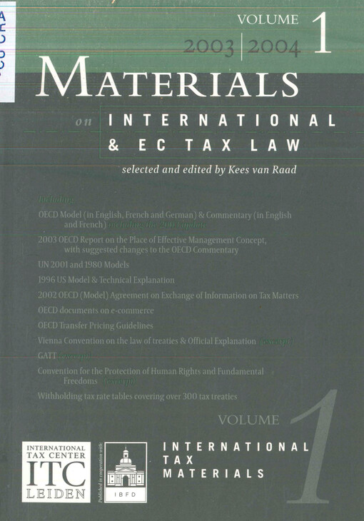 Materials on international & EC tax law. Volume 1