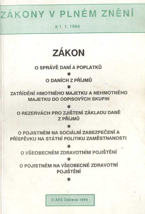Zákony v plném znění k 1. 1. 1994