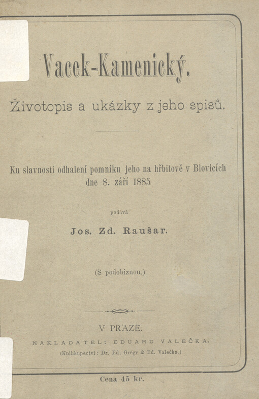 Vacek - Kamenický :Životopis a ukázky z jeho spisů