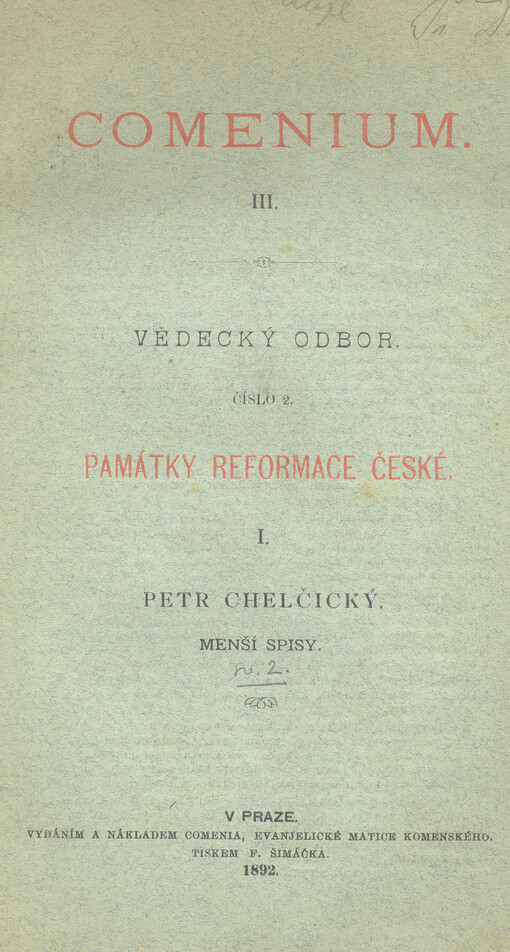 Památky reformace české. I., Menší spisy