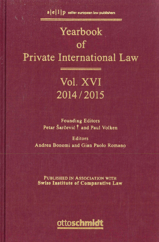 Yearbook of private international law. Volume XVI - 2014/2015