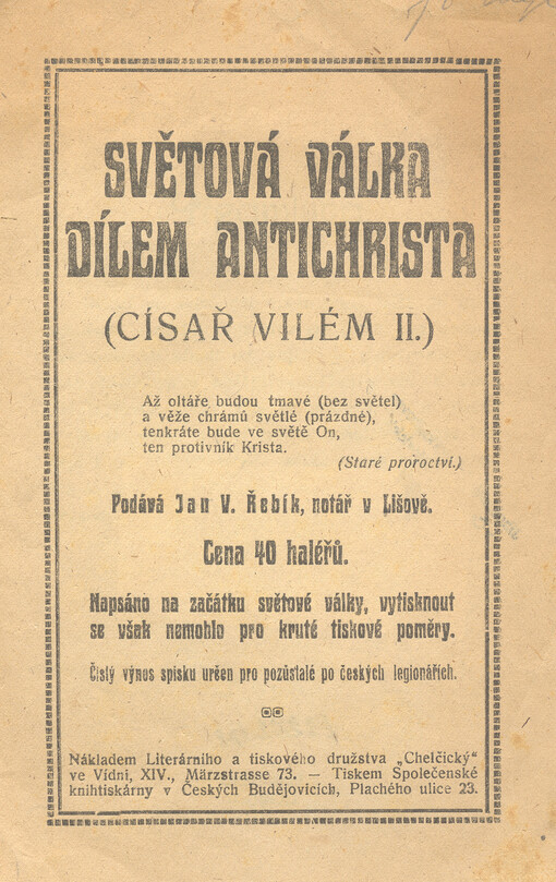 Světová válka dílem antichrista (Císař Vilém II.)