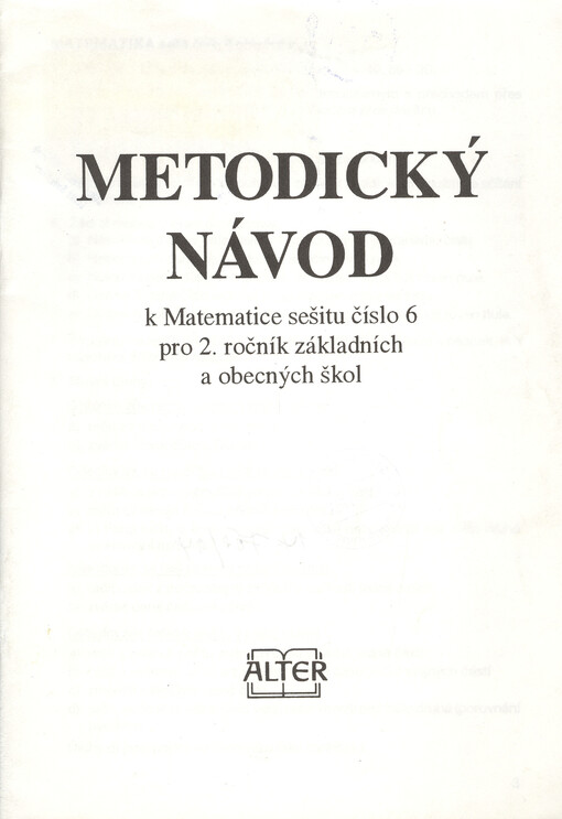 Metodický návod k Matematice, sešitu číslo 6 pro 2. ročník základních a obecných škol