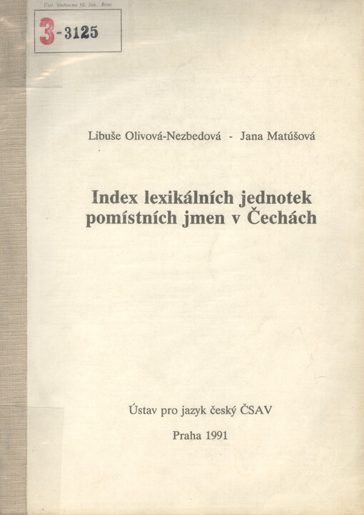 Index lexikálních jednotek pomístních jmen v Čechách