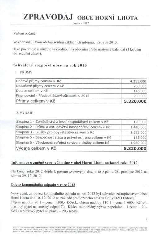 Zpravodaj obce Horní Lhota