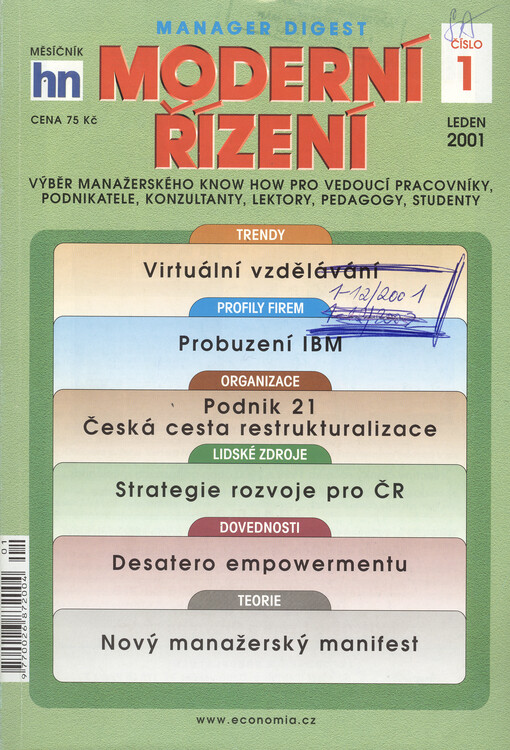 Moderní řízení : měsíčník pro vrcholový a střední management, lektory, personalisty i podnikatele