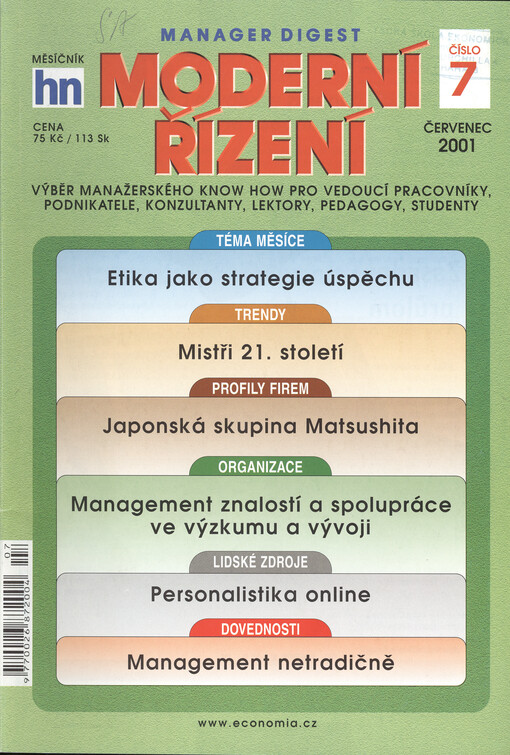 Moderní řízení : měsíčník pro vrcholový a střední management, lektory, personalisty i podnikatele
