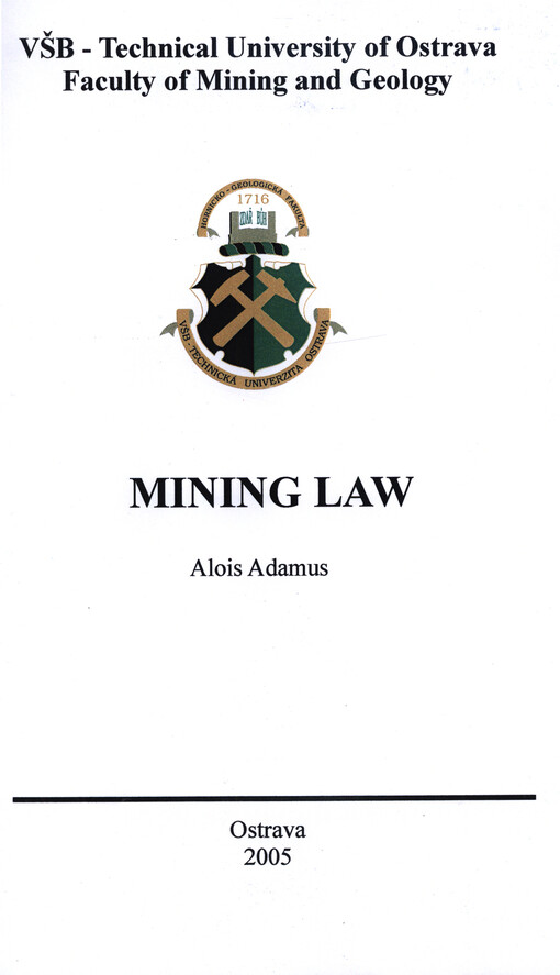 Mining law: synopsis of the study subject nr. 542363 - Mining law : field of study - Mining engineering