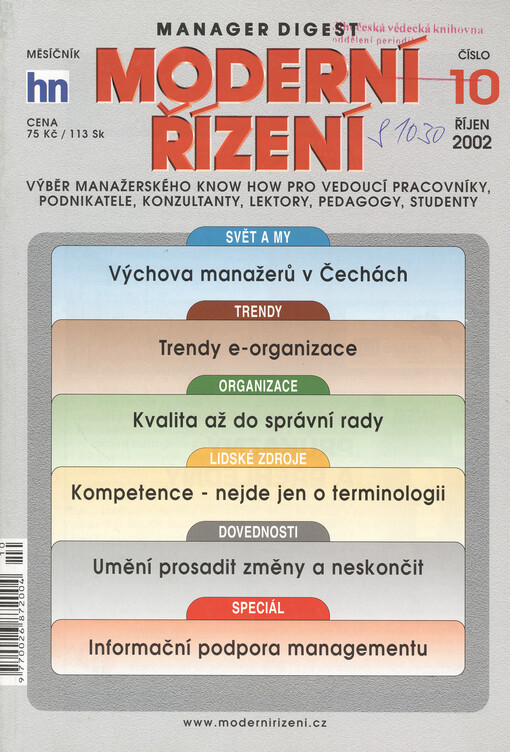 Moderní řízení : měsíčník pro vrcholový a střední management, lektory, personalisty i podnikatele