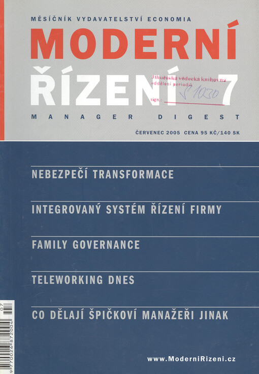 Moderní řízení : měsíčník pro vrcholový a střední management, lektory, personalisty i podnikatele