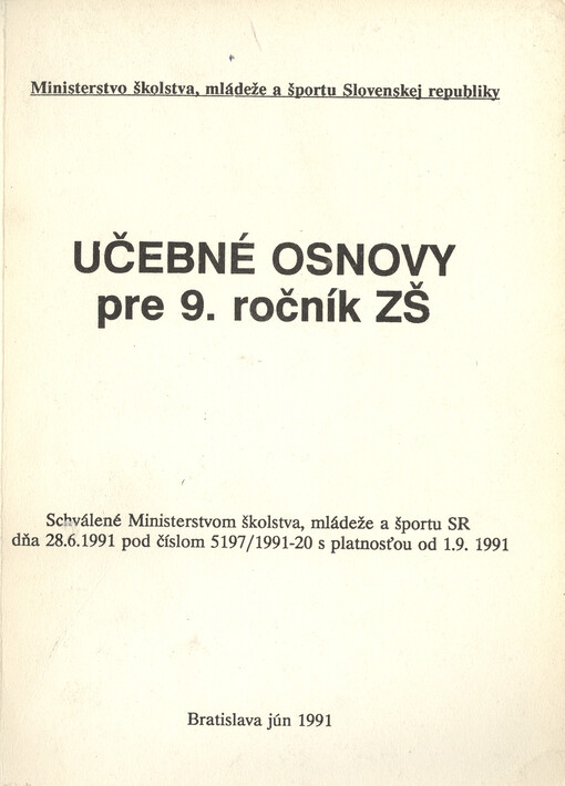 Učebné osnovy pre 9. ročník ZŠ