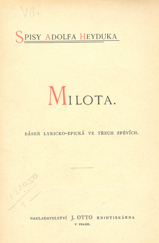 Milota :báseň lyricko-epická ve třech zpěvích : (1874)