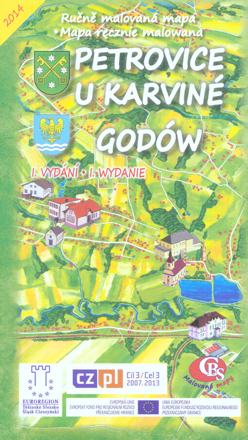 Ručně malovaná mapa Petrovice u Karviné-Godów = Mapa ręcznie malowana Petrovice u Karviné-Godów